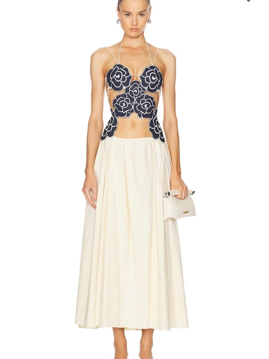 SIEDRES Dresses & Skirts - SIEDRES Cream Maxi Skirt with Navy Floral Cutout Top